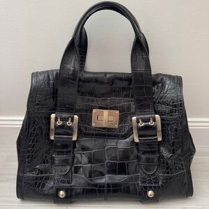 Maxx New York Black Croc-embossed Cowhide Leather Handbag